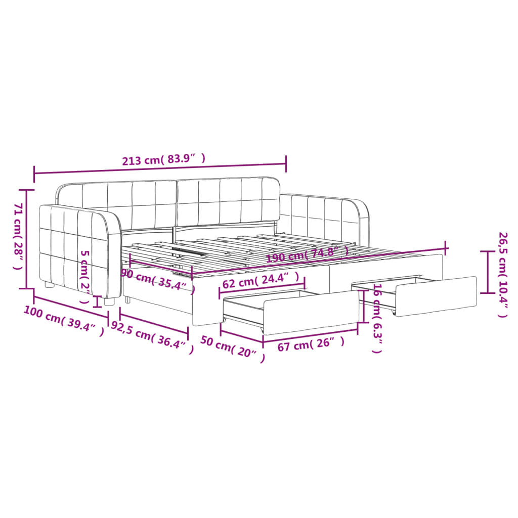 Pull Out Daybed with Drawers Light Grey 90x190 Cm Velvet
