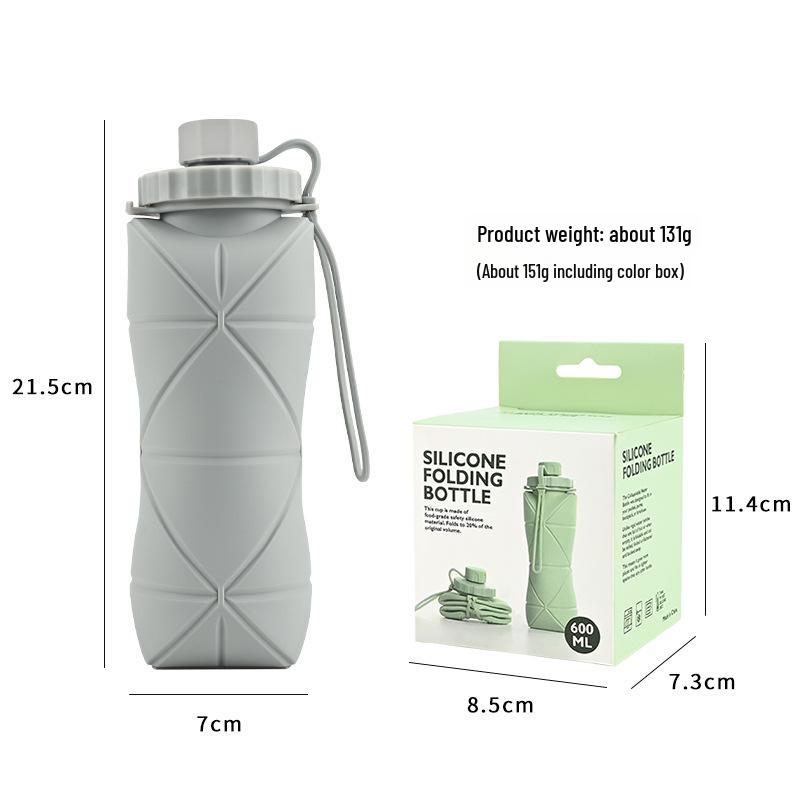 I lager vikbar silikonvattenflaska, utomhusmugg, högtemperaturbeständig, portabel och lätt att förvara sportflaska.