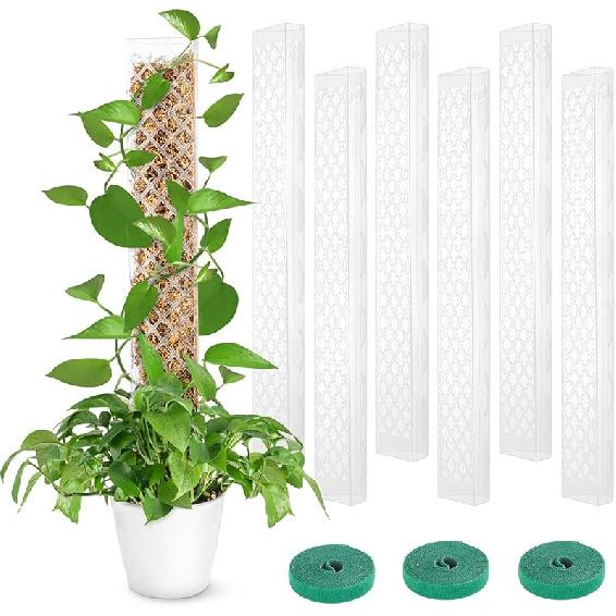GROWNEER 4 Packs 24 Inch Plastic Moss Pole for Plants Monstera, Stackable Plant Support for Indoor Climbing Plants, Clear Plant Poles with 10FT