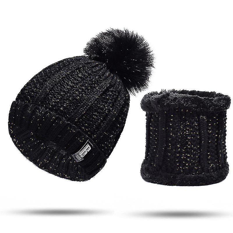 Zweiteiliges Winterset für Damen: Warmer Strickschal, Skimütze ohne Krempe, Outdoor-Sportmütze