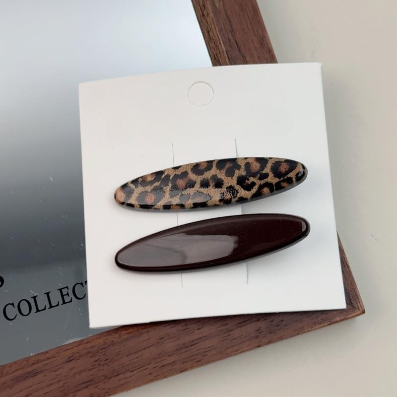 Leopard Print Brown and Beige Colorized Interwoven Retro Texture Hairpin, Sweet and Spicy Duckbill Hairpin, Side-parted Fringe Hairpin Set