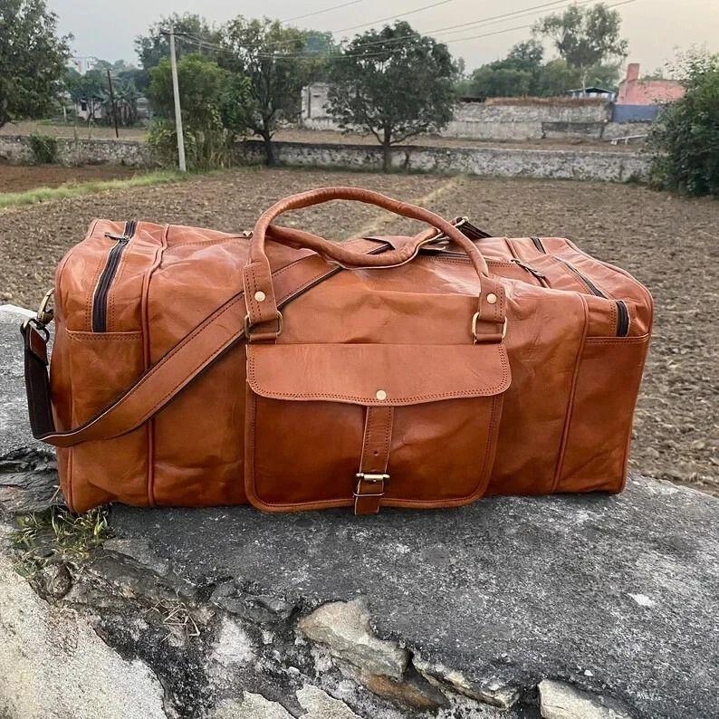 Genuine Leather 'Vintage Gym Weekend Bag Travel Duffle Overnight Luggage Men'