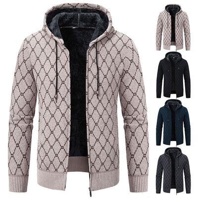 Winter Herren Strickjacke mit dickem Samt und lockere lässige Kapuzenstrickjacke für Oberbekleidung