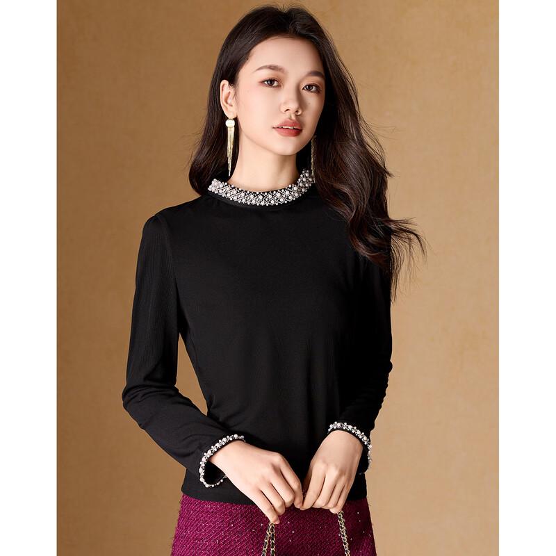 Women's Beaded Mid-High Neck Long Sleeve Top