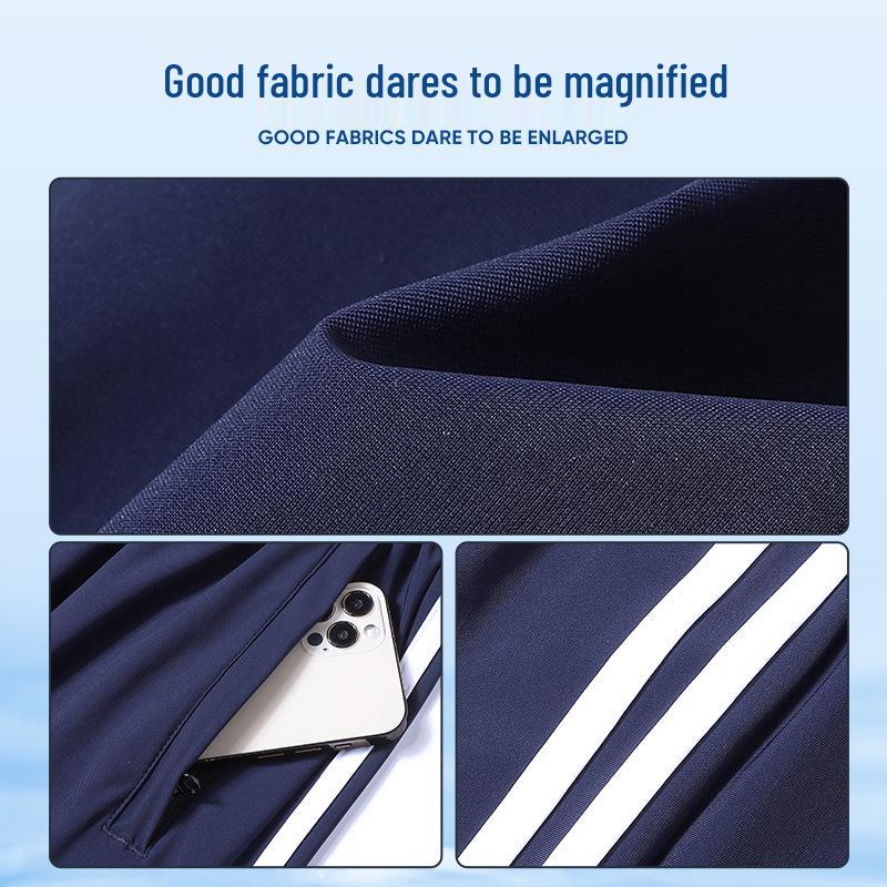 Ultra-Thin Navy Blue Ice Silk School Shorts with Two Stripes for Students