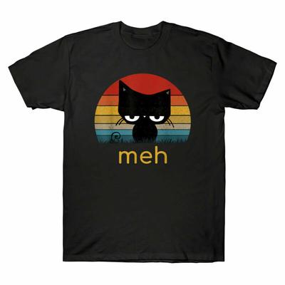 Unisexs Cat Meh Black Gift Vintage For Funny Lovers Cotton Cat Shirt T Tee
