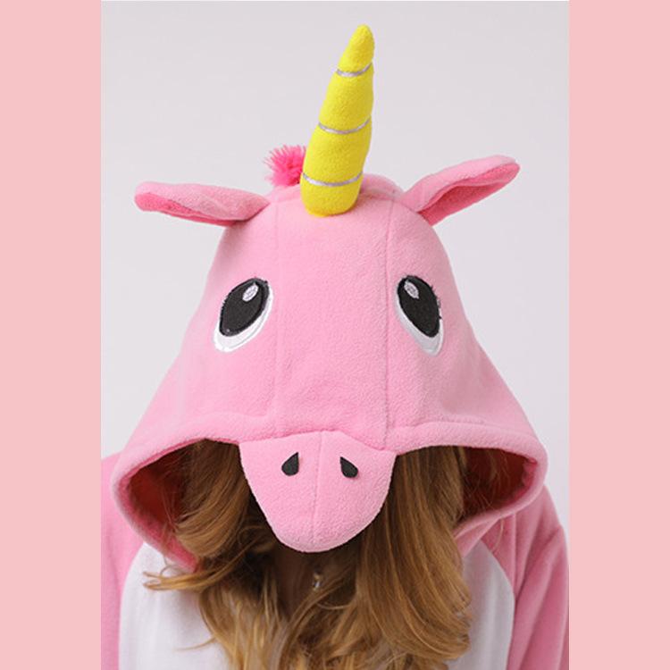 Animal Cartoon One-Piece Pajamas Pink Threaded Low Fleece Couple Loungewear