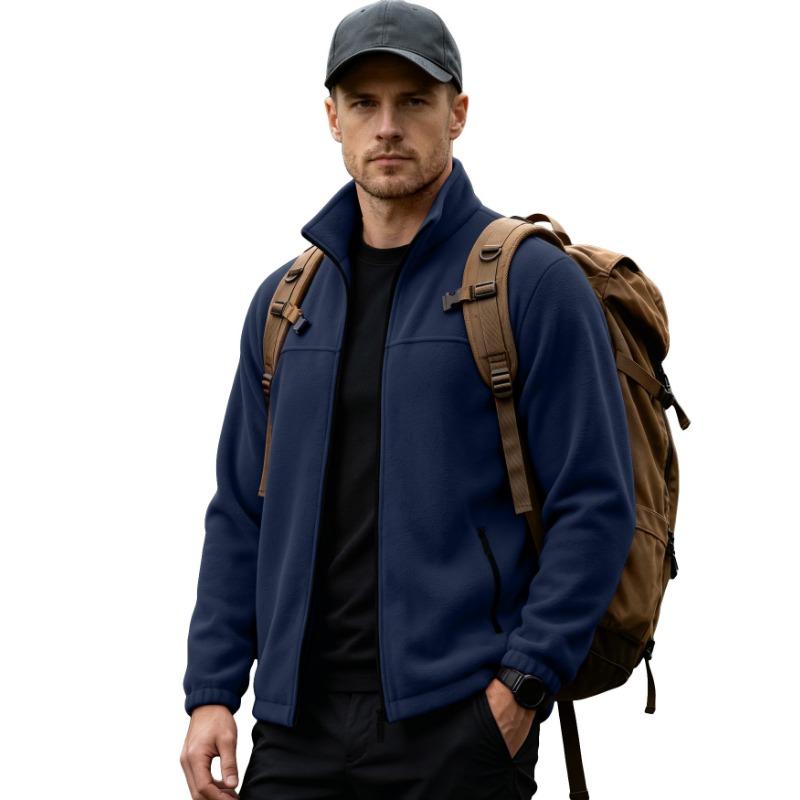 Men S Fleece Zip Stand Collar Jacket Outdoor Warm Plus Size