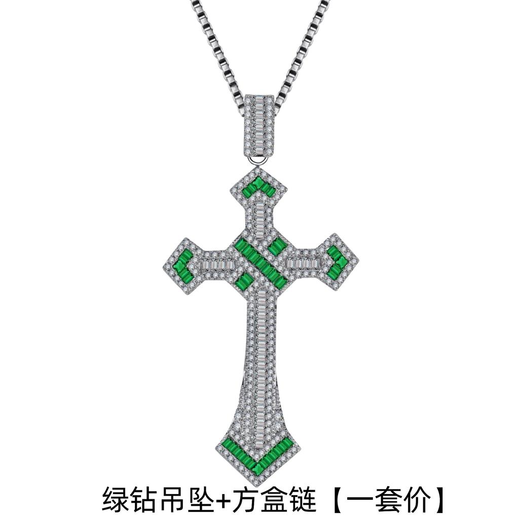 Hip Hop Square Diamond Full Diamond Cross Necklace, Street Dance Short Style, Micro Inlaid Zircon, Personalized Couple Style, Internet Famous Pendant