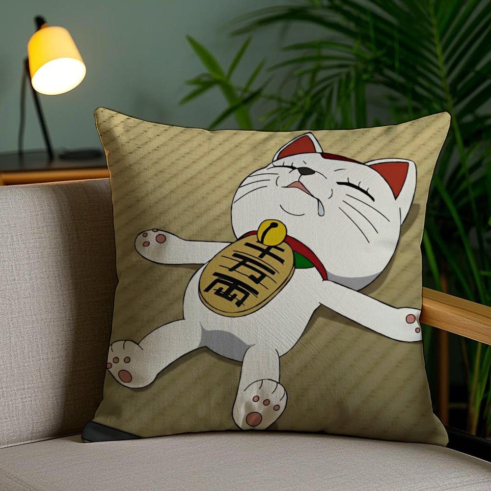 D-Dan Da D-Dan Lucky Cat Cushion Cover Soft Short Plush Double-Sided Printing Home Decor Machine Washable Pillow Case Gift