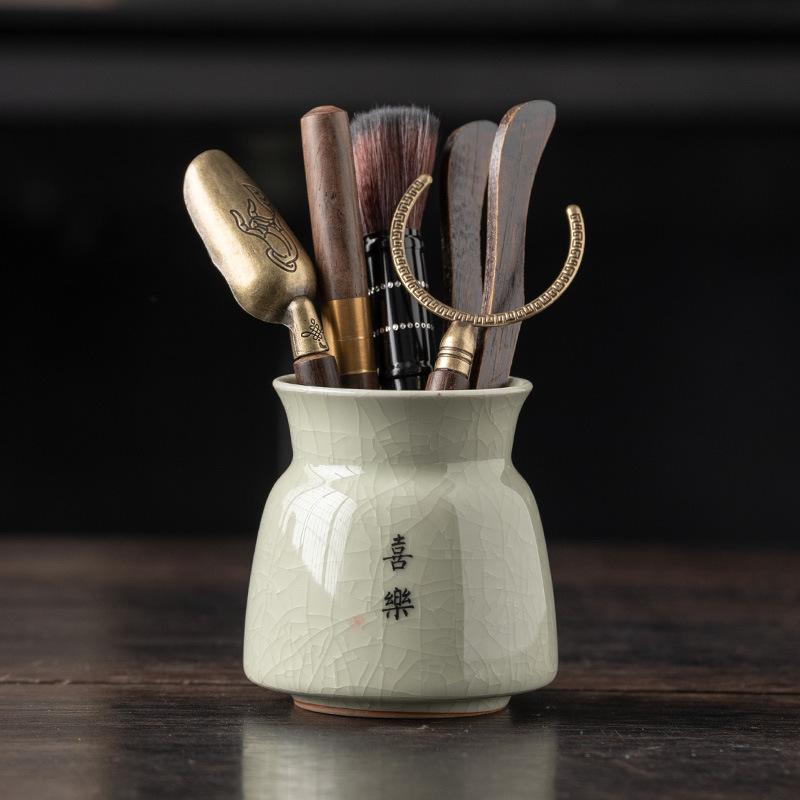 Ru Kiln Tea Black Sandalwood Solid Wood Tea Clip Teaspoon Tea Needle Brush Tea Set Accessories Complete Set of High-end Thousands of Miles of Country