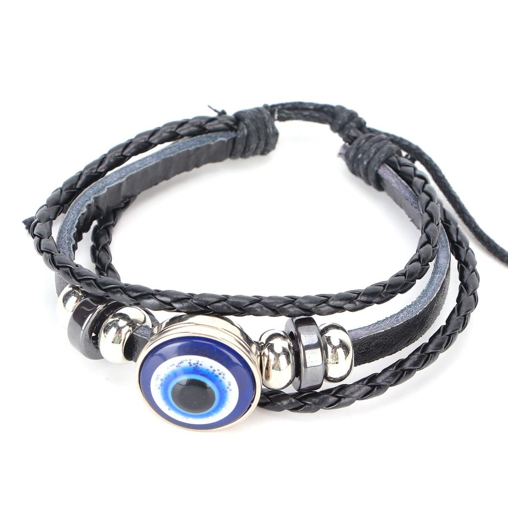 Blue Evil"s Eye Bracelets Turkish Style Adjustable Length HandWoven Leather Men"s Jewelry