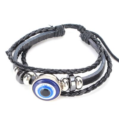 Blue Evil"s Eye Bracelets Turkish Style Adjustable Length HandWoven Leather Men"s Jewelry