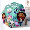1pc Happy Birthday Cat Friends Automatic Folding Umbrella, Portable 3-Fold Design with 8-Bone Iron Frame, Outdoor for Fans, Travelers, Daily Use, Gift