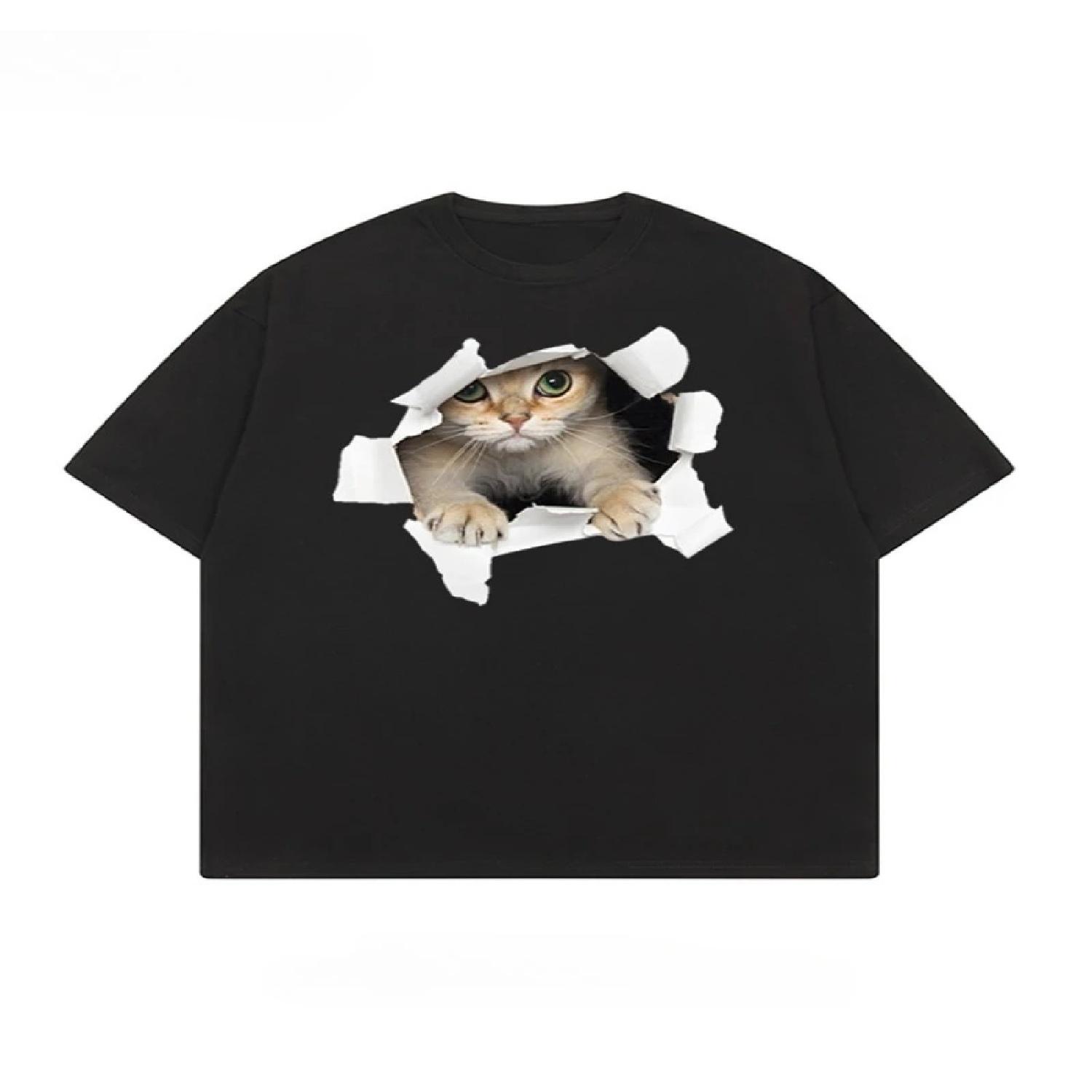 The Latest 2025 Cute Kitten Pattern Printed Fashionable Casual Short-sleeved Men s and Women s Loose Streetwear Top XXXXXL разноцветный