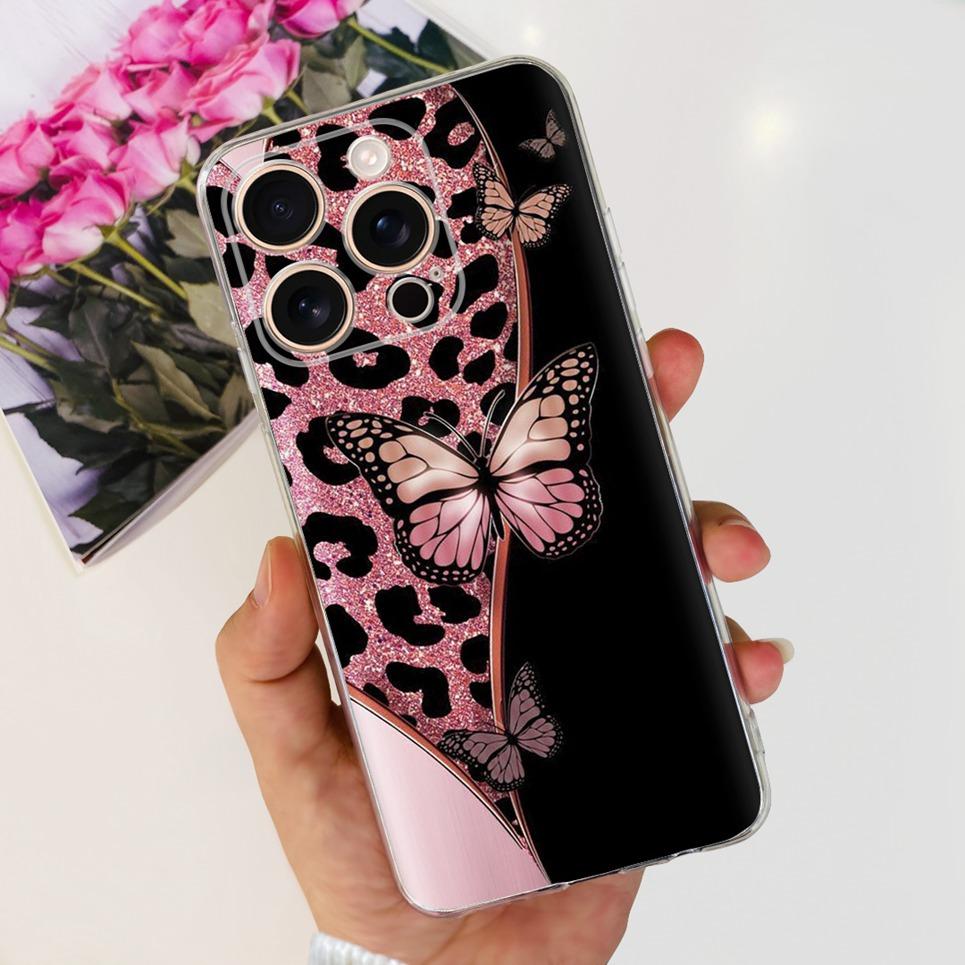 Flower Butterfly Women Fashion Back Cover For iPhone 16 Pro 16 Plus 16 Pro Max Phone Funda Transparent Soft TPU Silicone Case