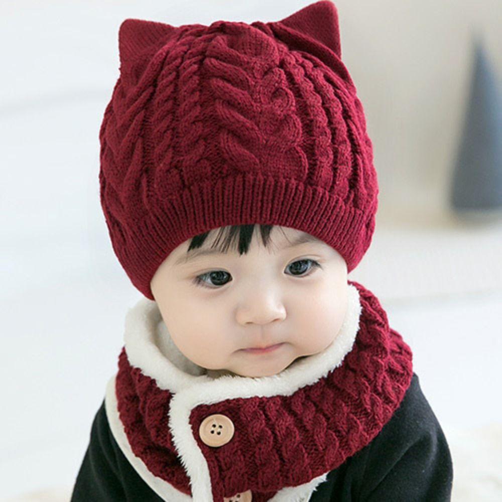 Soft Warm One Piece Hat Scarf Winter Children Bonnet Hats Lovely Baby Knitted Hats  Boys Girls