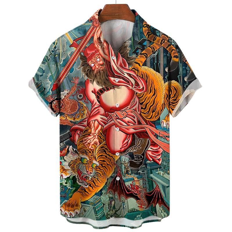 Camicie da uomo con stampa 3D di animali Tigre Drago a maniche corte Camicie Hawaiane Camicetta Nuovi Arrivi Casual Button Up Camicia Aloha Top da uomo