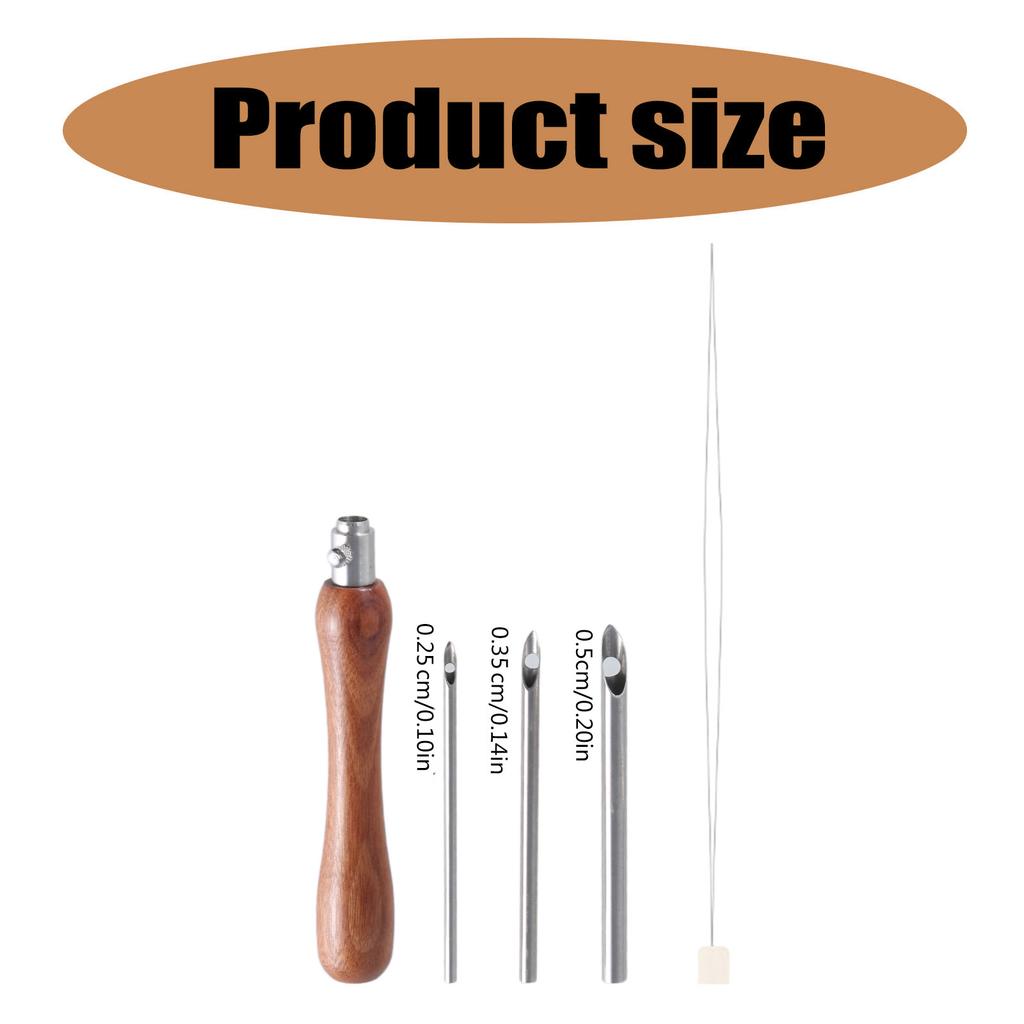 Wood Handle Embroidery Pen with 3 Punching Needle Head and Needle Threader for Hobbyists Embroidery Stitching Craft
