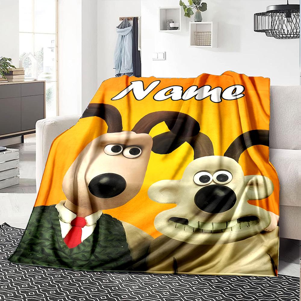 Personalisierbare Decke mit Namen Personality Wallace und Gromit, Weich & Warm, für Sofa, Büro, Bett, Reise, Mittagspause, Geschenk, Geeignet für Alle Jahreszeiten