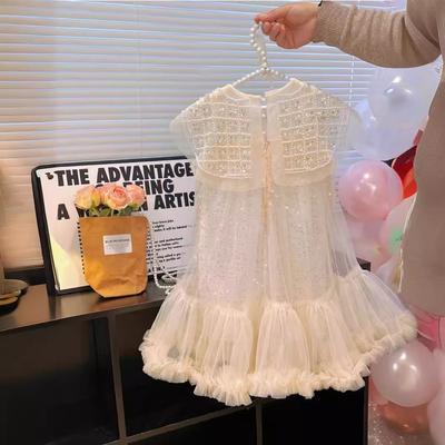 Mädchen Frühling Sommer Prinzessinnenkleid Lässig Kinderbekleidung Koreanisches Perlenhals Prinzessinnenkleid