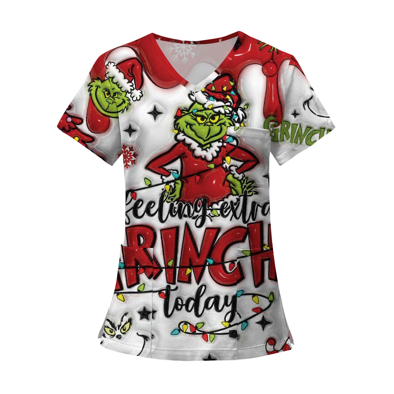 

Женские модные топы с короткими рукавами и V-образным вырезом с принтом, рабочие футболки с карманами L красный