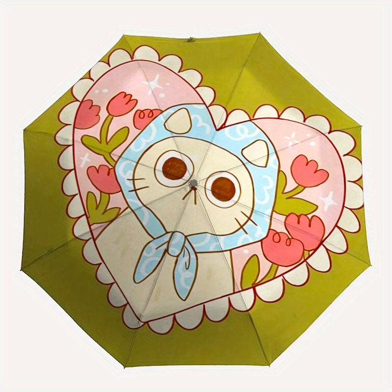 

1pc Heart Cat Auto Open/close, All-Season Portable Folding Umbrella for Women & Men, Travel, Everyday, Formal Events - Compact Luxury Parasol, Outdoor