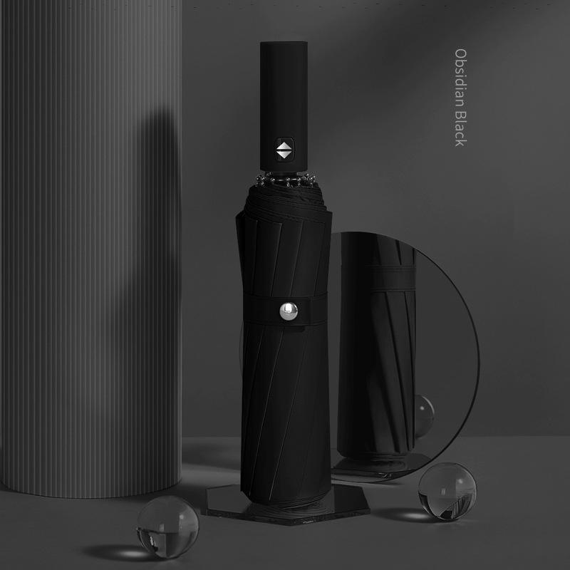 Ultra Durable UV Protection Auto Double-Fold Black Umbrella.