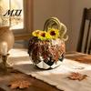 HartsPumpa Prydnad Svart Och Vit Randig Prydnad, Retro Stil Handmålad Dekor Bordsskiva Centerpiece, Halloween för Hem Matsal