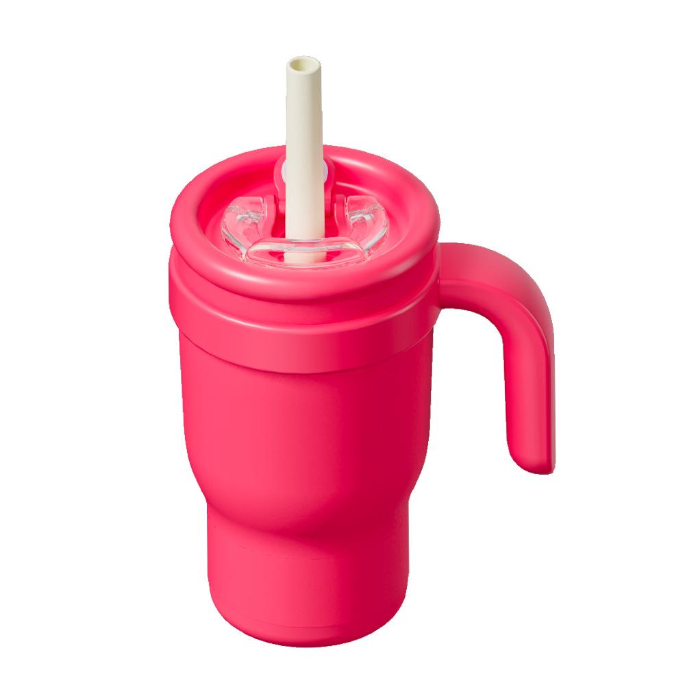 14oz Color Block Straw Cup for Kids - Stainless Steel Thermos with Handle