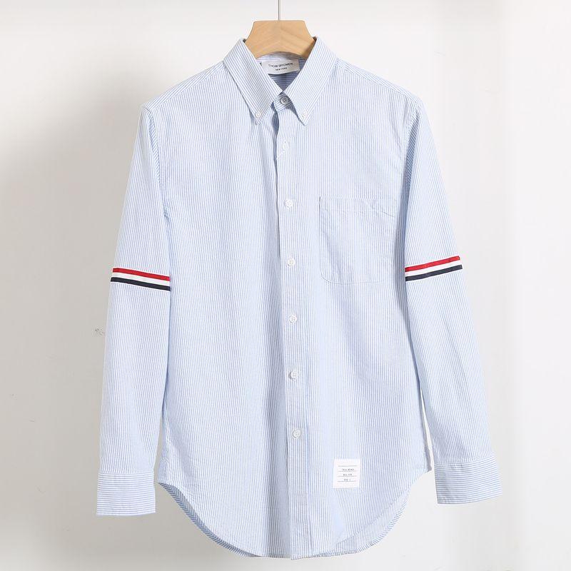 White Shirt for Men and Couples, Spring and Summer Pure Cotton Oxford Fabric, Business Casual Four-Stripe Tape, Plus-Size Long-Sleeve Shirt for Women