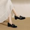 French Women's Single Shoes Retro Square Head Mary Jane Shoes Spring New Mid-heel Solid Color Commuter Thick Heel Patent Leather Foot Cover