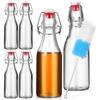 6Pcs Glass Bottle with Anti Leak Buckle Lid Set Sealed Swing Top Containers for Water Beer Juice Portable Household Storage