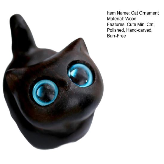 Mini Cat Figurine Hand-carved Wooden Cat Statue Collectible Polished Miniature