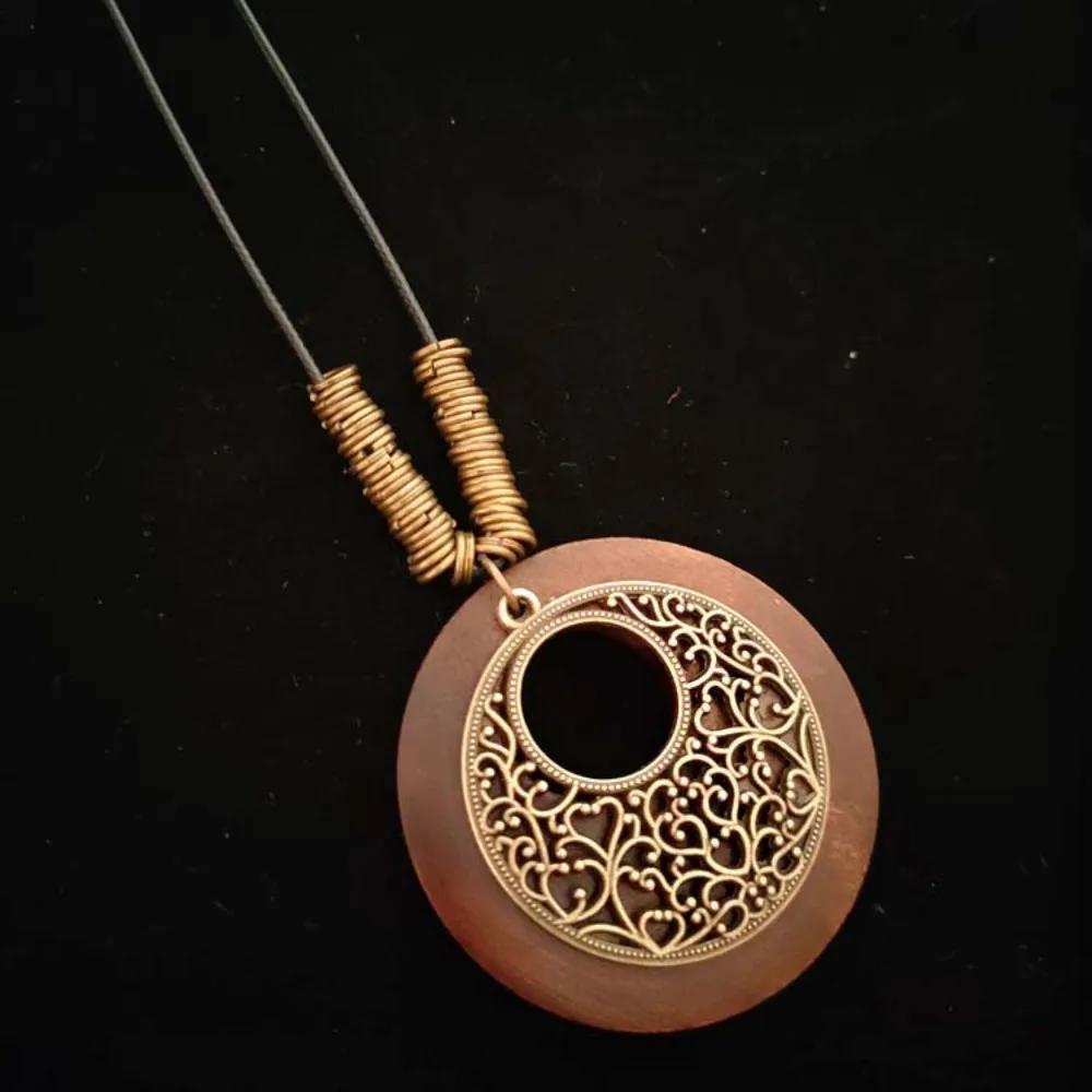 Retro Legno Foglia Gufo Lunga Catena Maglione Etnica Collana Rotonda Donne Ciondolo Orologio Gioielli Femminili Accessori per il Collo Regali Collare