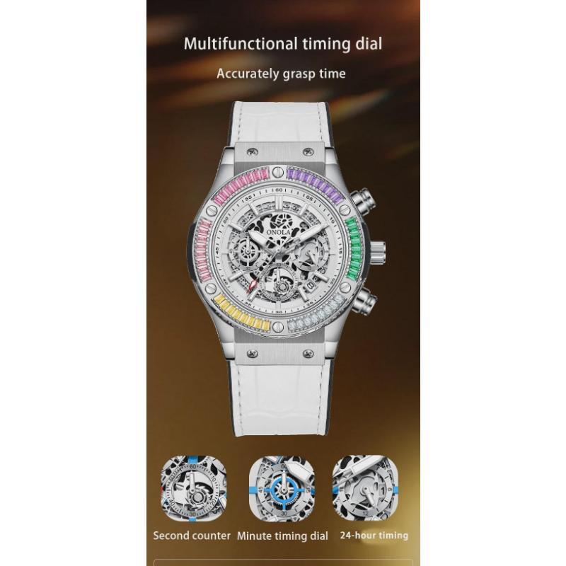 ONOLA Luxury Men Watch Casual Colored Diamond Luminous Calendar Quartz Watch Waterproof Watch Men Chronograph Wristwatch Clock