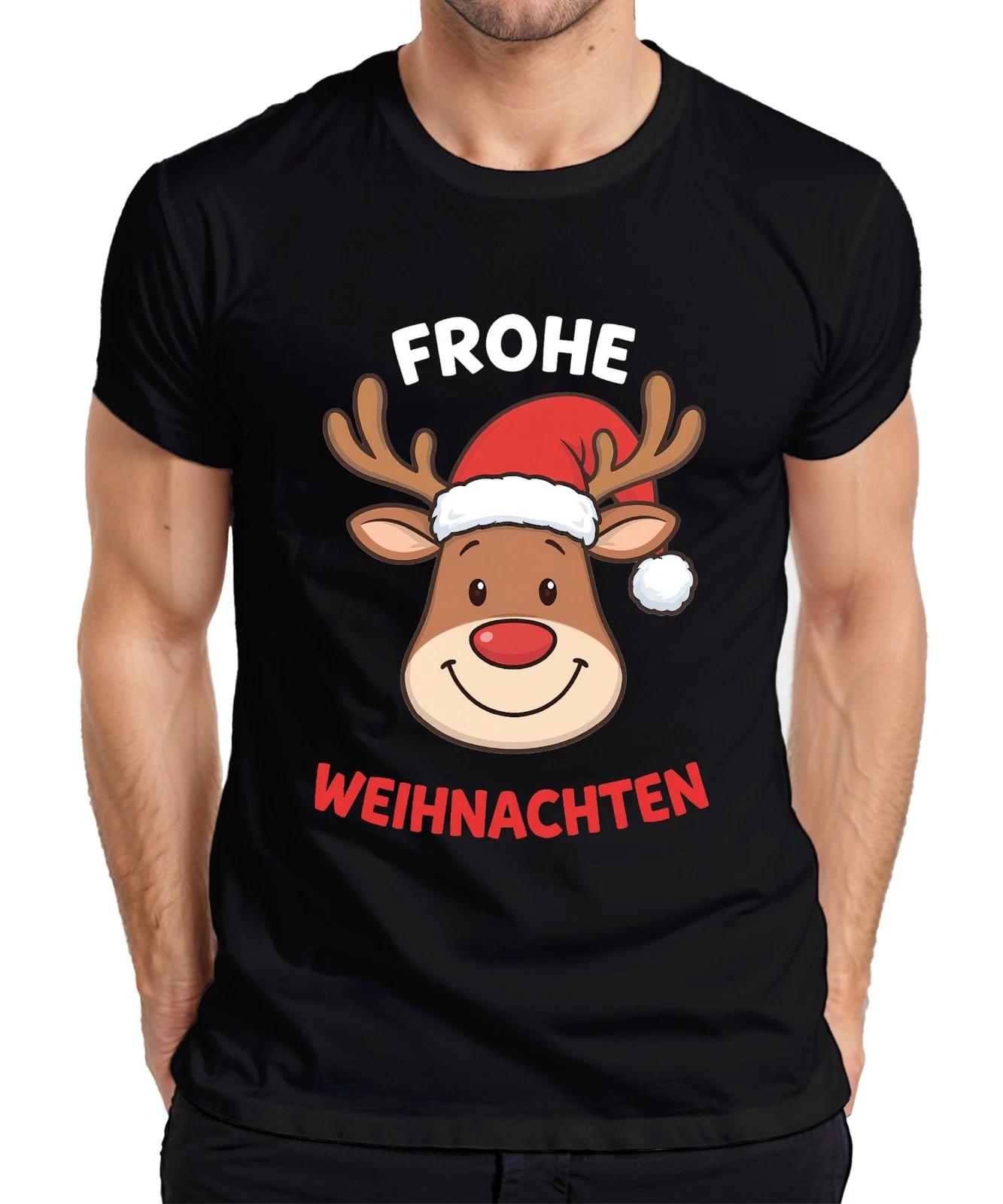 FROHE WEIHNACHTEN Rentier Weihnachtsmütze Cartoon Lustig Kinder Herren T-Shirt XXXL