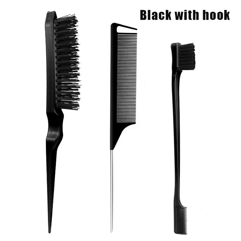 3Pcs Hair Styling Comb Hair Brush Set, Teasing Edge Brush Rat Tail Comb For Curly/Straight/Wet/Dry/Long/Shot Hair