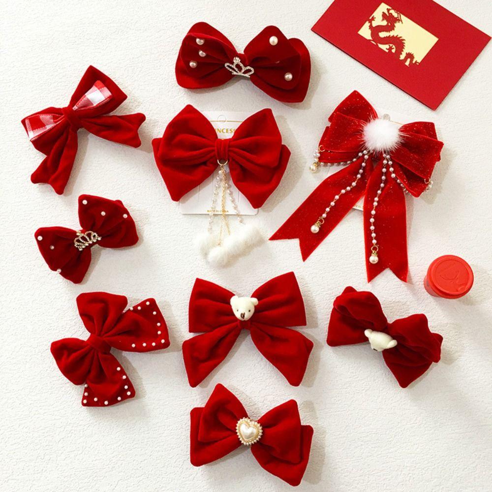 Rabbit Children Red Bow Hairpin Crown Hanfu Hair Sticks Simple Ancient Style Hairpin Children