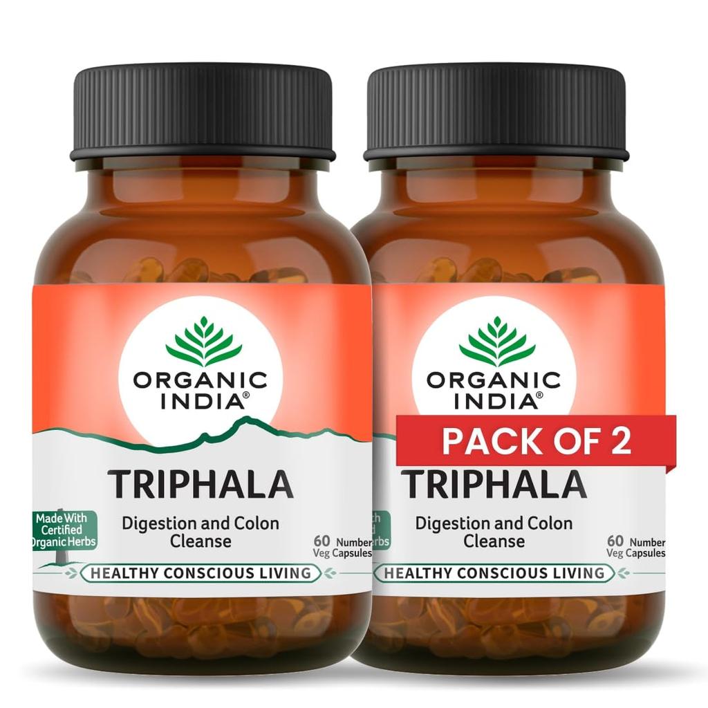 Organic India Triphala Capsules 60 Caps Pack of 2 for Digestive Health Gut Comfort and Wellness