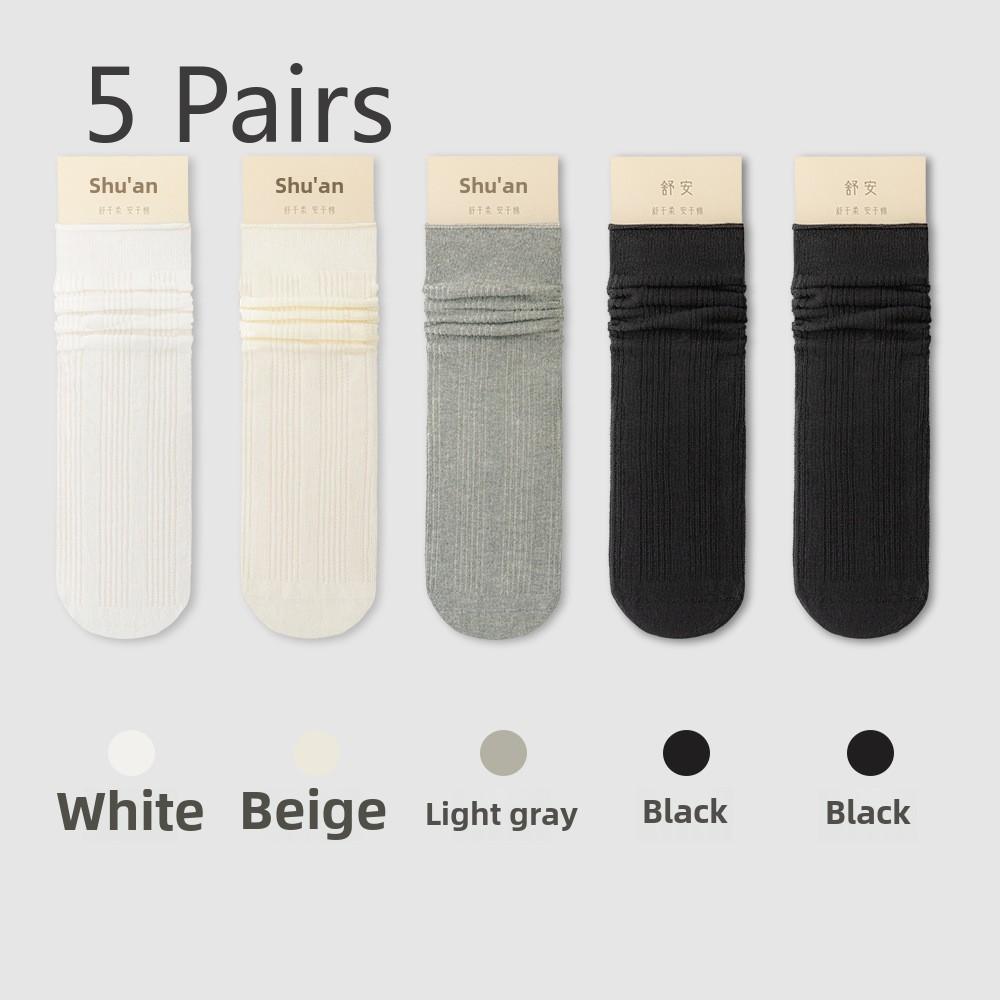 5 Pairs of Women's Spring and Summer Thin Mid-calf Solid Colour Anti-odour and Sweat-absorbent Long Socks Stacked Socks