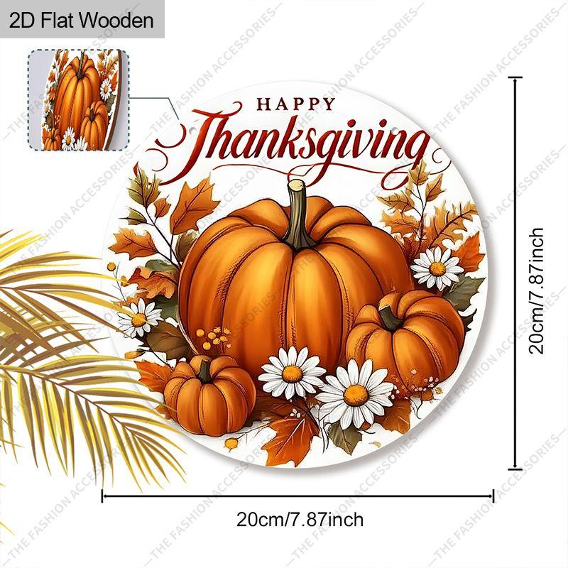 Happy Thanksgiving Pumpkin Round Wooden Hanging Sign, Autumn Door Wall Decor