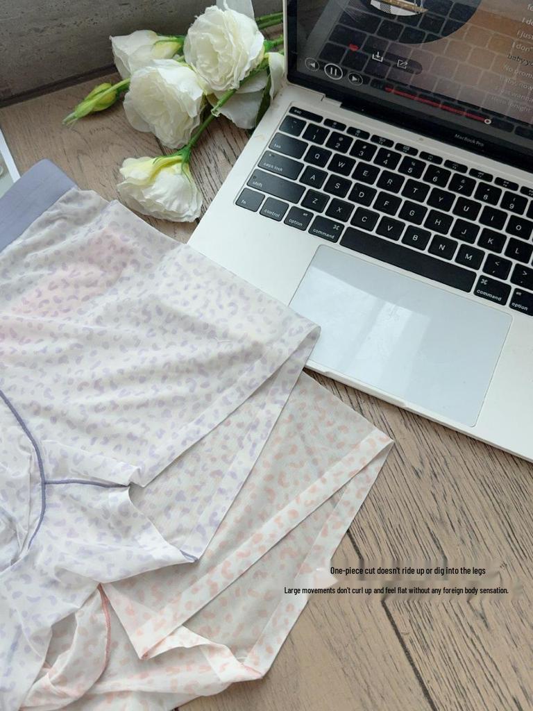 Cueca Boxer Masculina Transparente Estampa Leopardo Ultra-Fina Seda Gelada 10A com Aroma de Camélia Antibacteriano