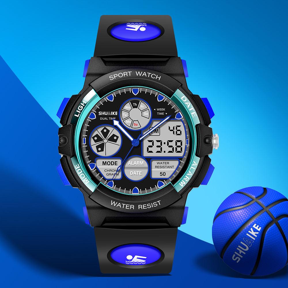 Shuaike 936 Kinder Bewegungs 5Atm Wasserdicht Analog Digital Sportuhr Rund Kunststoff Modeuhr