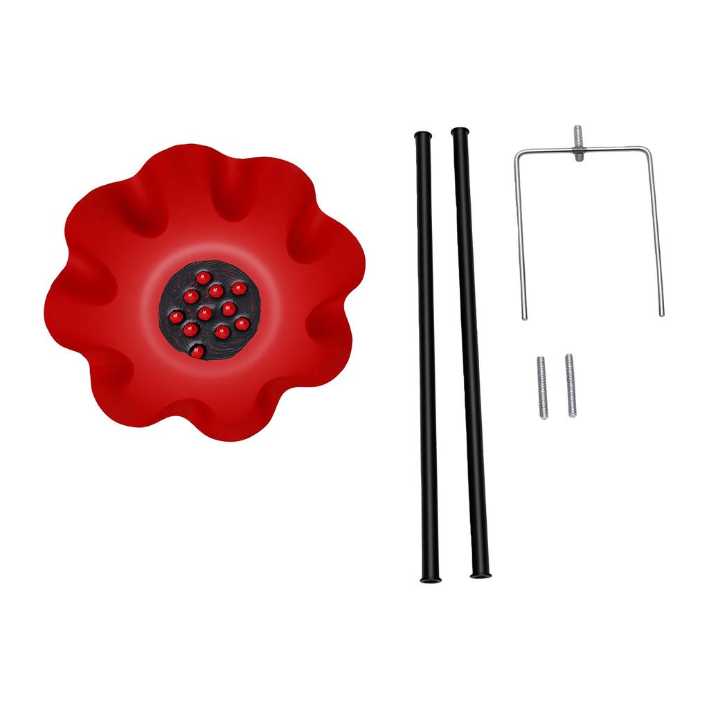 Handmade Metal Flower Garden Bird Bath with Stake Bird Feeder Water Station Outdoor Decor for Birds Bees Easy Install