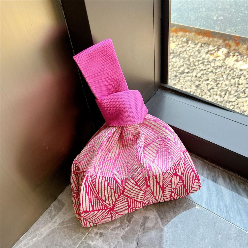 Reusable Shoulder Bag Women Girls Handmade Knot Wrist Bag Tote Bag Knit Handbag