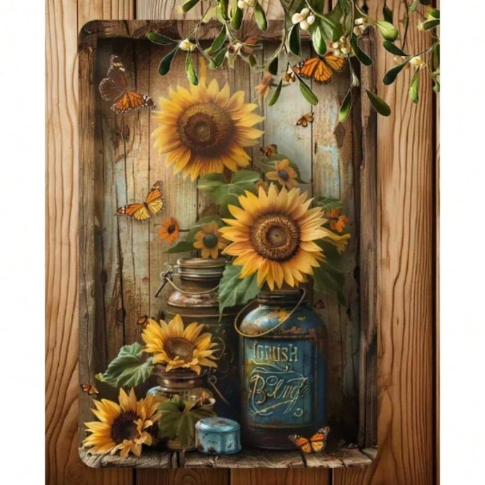 Metal Wall Art Sunflower Butterfly Decor Rustic Farmhouse Vintage Home Garden Kitchen