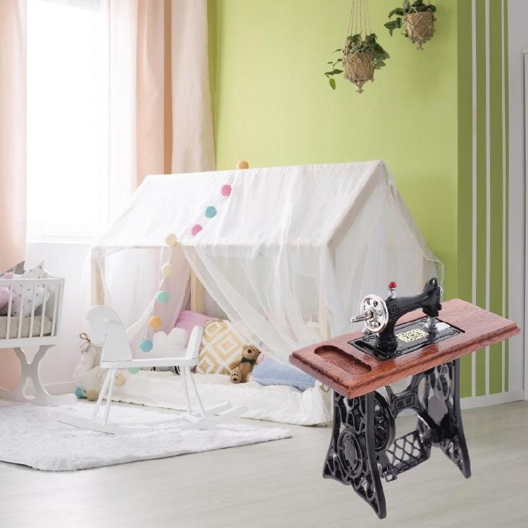 Wood Miniature Sewing Machine Set With Scissors And Fabric For Realistic Dollhouses Scene Display Decoration