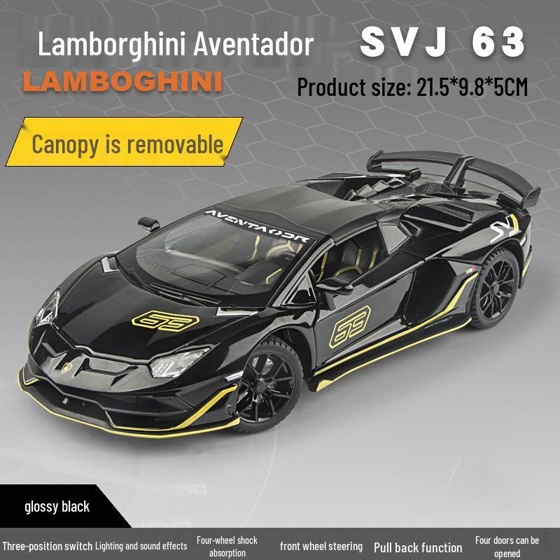 

Lamborghini SVJ63 1:24 Alloy Model: Pull-Back Car with Sound, Light, Four-Wheel Suspension - Toy for Kids