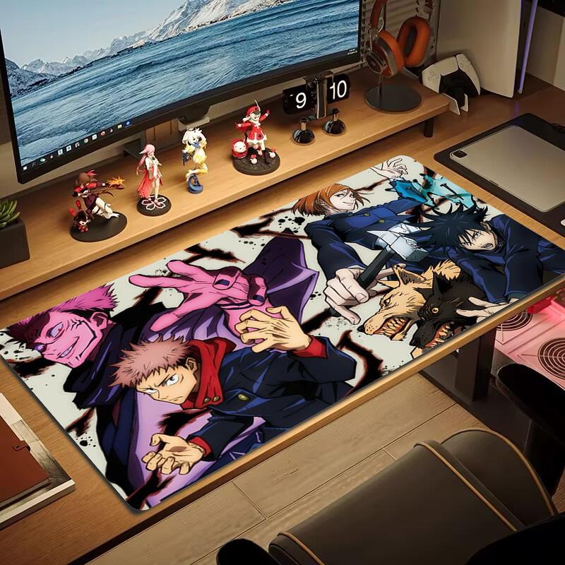Tappetino per Mouse Colorato Anime Jujutsu Kaisen Grande Cuscino per Tavolo da Gioco Antiscivolo per Laptop Tablet Mousepad Grande Tappetino XXL Mini PC Playmat Con Bordo Lock
